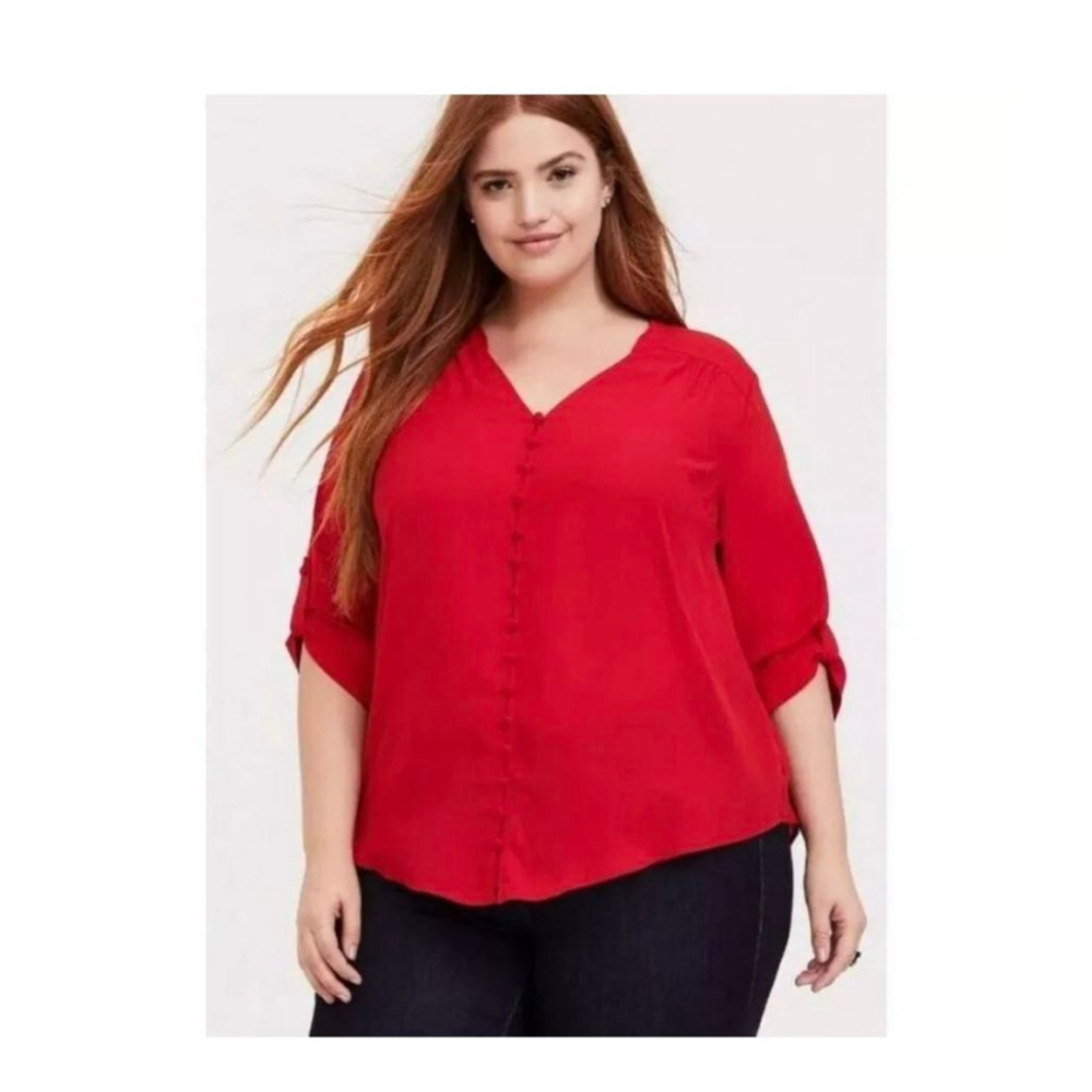 Torrid Red Size 5X button front vixen office siren career Boardroom.chic blouse